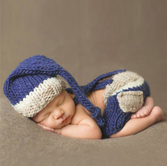 Blue Hat + Trousers Set Handmade Infant Baby Costume