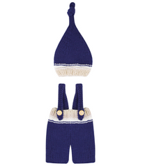 Blue Hat + Trousers Set Handmade Infant Baby Costume