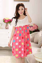 Colorful Dots Pink Casual Dress For Pregnant