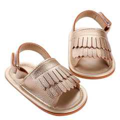 Girls Soft Sole Gold PU Leather Baby First Walker Shoes