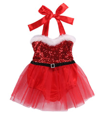 Baby Girls Rompers Jumpsuit Santa Tutu Lace Dress