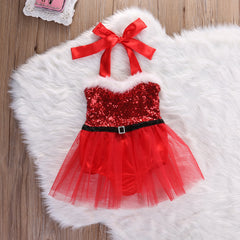 Baby Girls Rompers Jumpsuit Santa Tutu Lace Dress